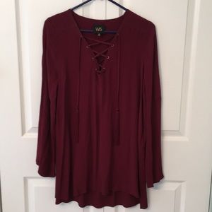 Maroon Lace up Tunic, Size Small. Never Worn!